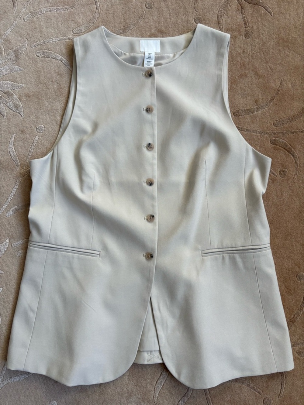 NWT, H&M Fully Lined Long Fitted Suit Vest in Woven Fabric, Light Beige, Size L - Picture 6 of 12